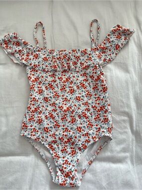 Mango Kids One-Piece Swimsuit with Red Floral Print
